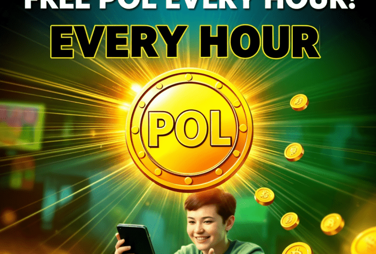 Person using a tablet, celebrating free POL cryptocurrency awarded hourly.