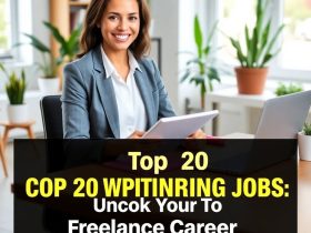 Professional woman working on copywriting projects at her home office, showcasing freelance copywriting jobs and career opportunities.