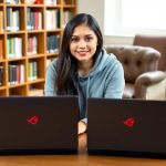 Stunning woman with gaming laptops, perfect for Boost Your Commissions Gaming laptops students