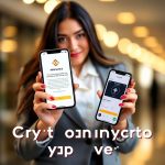 A woman in a white blouse and gray blazer holds two smartphones displaying Binance Red Packet and crypto app interfaces, promoting Free USDT codes for Binance Red Packet 2025, with a blurred tech-themed background.