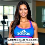 A woman in a vibrant Adidas sports bra stands in a gym, promoting Adidas affiliate programs for fitness bloggers.