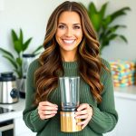 Beautiful woman with eco-friendly kitchen gadgets, perfect for growing affiliate revenue