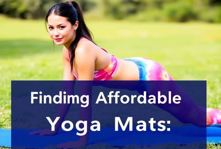 "Beautiful woman practicing yoga on a blue mat in a park, showcasing affordable yoga solutions from join profitable programs to help yoga mats."