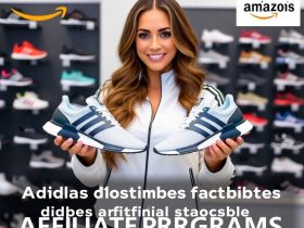 Stunning woman showcasing Adidas affiliate program benefits, including Puremotion Adapt sneakers and hot Amazon deals.