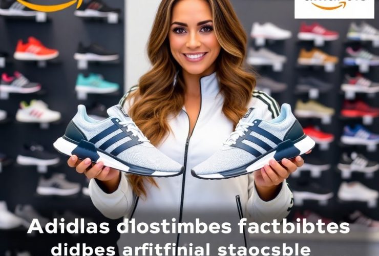 Stunning woman showcasing Adidas affiliate program benefits, including Puremotion Adapt sneakers and hot Amazon deals.