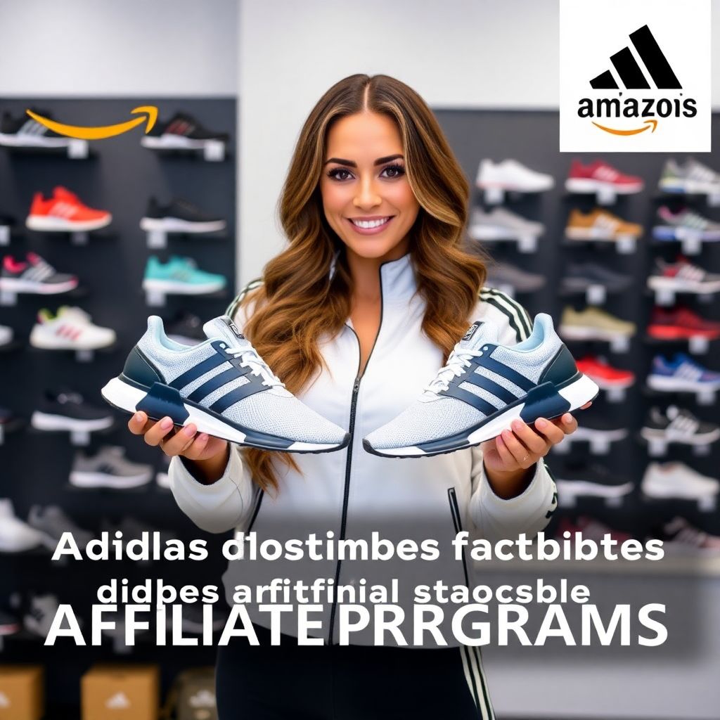 Stunning woman showcasing Adidas affiliate program benefits, including Puremotion Adapt sneakers and hot Amazon deals.