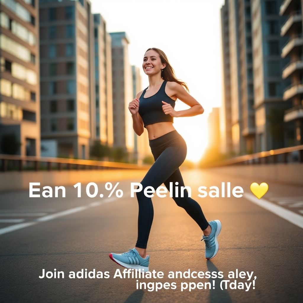 Beautiful athletic woman jogging in Adidas Adizero SL2 shoes at sunrise, representing health, style, and success with Adidas Affiliate Programs.