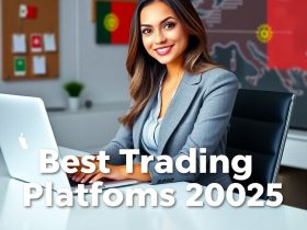 Beautiful woman confidently trading online with graphs on screen, representing the best trading platforms in Hong Kong, Portugal, and Malta for 2025.