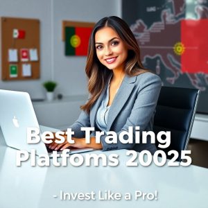 Beautiful woman confidently trading online with graphs on screen, representing the best trading platforms in Hong Kong, Portugal, and Malta for 2025.