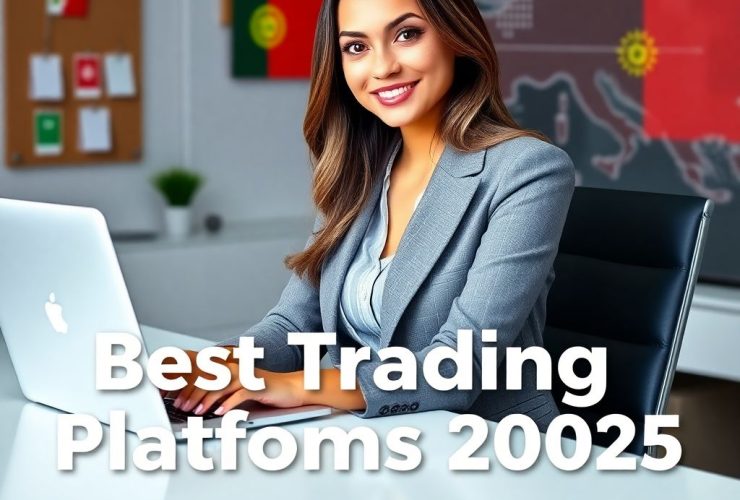 Beautiful woman confidently trading online with graphs on screen, representing the best trading platforms in Hong Kong, Portugal, and Malta for 2025.