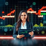 Woman using tablet with trading dashboards showcasing the best trading platforms in Switzerland, Singapore, and UAE for 2025.