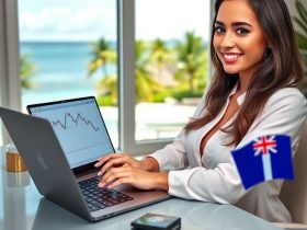 Beautiful woman trading online using the best platforms in El Salvador, Australia, and Panama in 2025 — showcasing success, low fees, and smart investing.