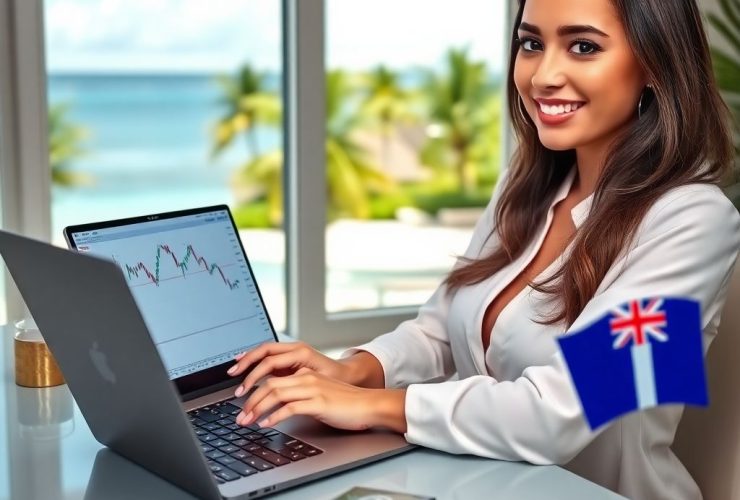 Beautiful woman trading online using the best platforms in El Salvador, Australia, and Panama in 2025 — showcasing success, low fees, and smart investing.
