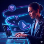 A woman happily earning free Tron.
