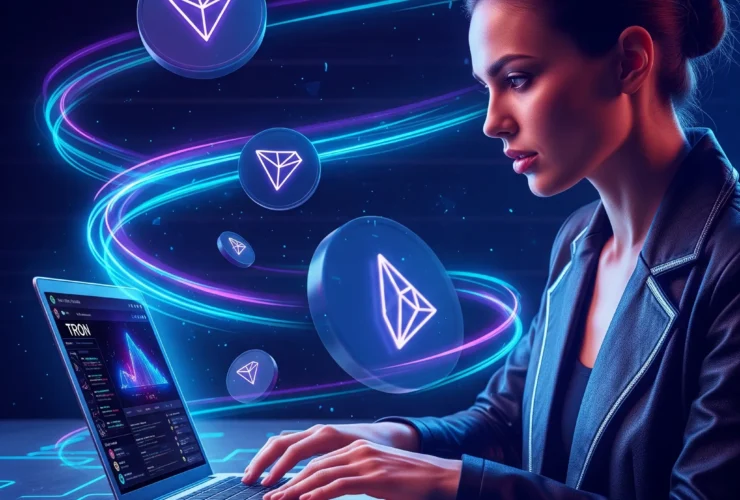 A woman happily earning free Tron.